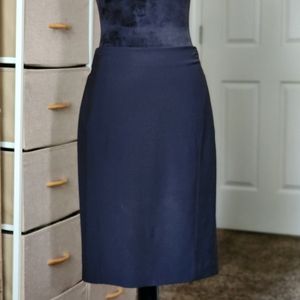 Ann Taylor Wool Navy Blue Pencil Skirt, Size 4, Modest